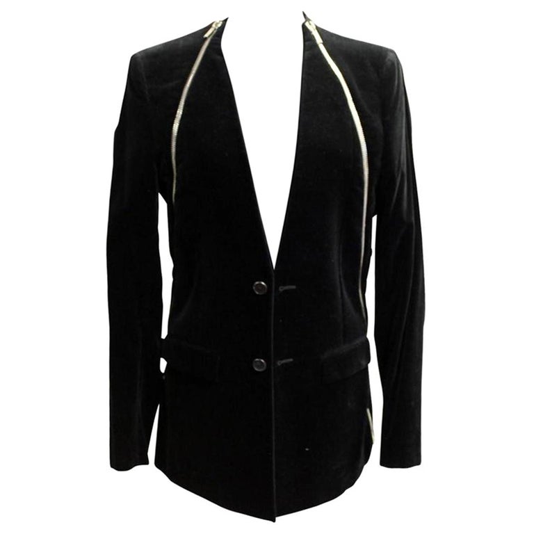 Black Signature Velvet Zipper Blouson Jacket Luxury Men's 50 Blazer For Sale  at 1stDibs | black velvet zipper jacket, prada cotton velvet blouson jacket