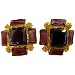 1970s William deLillo Faux Amethyst and Sapphire Earrings