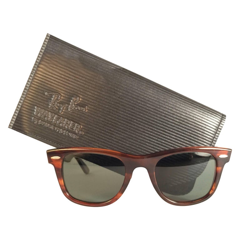 New Ray Ban The Wayfarer Small Tortoise G15 Grey Lenses 80's Sunglasses For Sale at 1stDibs