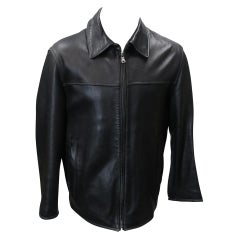 Hugo Boss Black Oversized Calfskin Concealed Zip Men's Collared Jacket