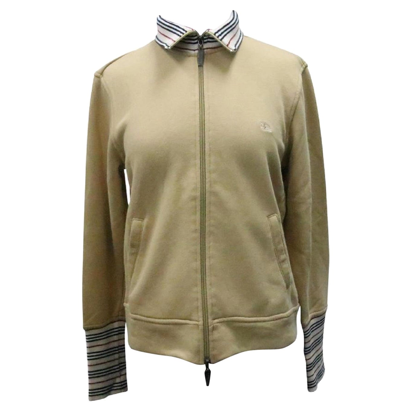 Burberry London Tan Brown Youth Children's Zip Up Collared Light Sweater Jacket en vente