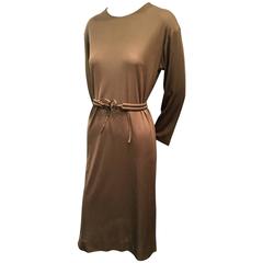 1970s Emilio Pucci Mocha Brown Silk Jersey Shift Dress with Matching Belt