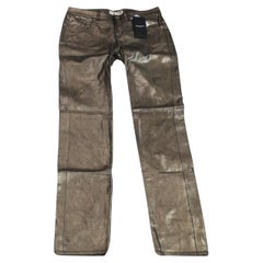 Saint Laurent Coated Metallic Lambskin Leather Mid Rise Skinny Jeans Size 4