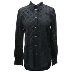 Marc Jacobs Black All-over Embroidered Eyelet Collared Spring Button-down Top