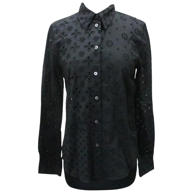 Marc Jacobs Black All-over Embroidered Eyelet Collared Spring Button-down  Top For Sale at 1stDibs