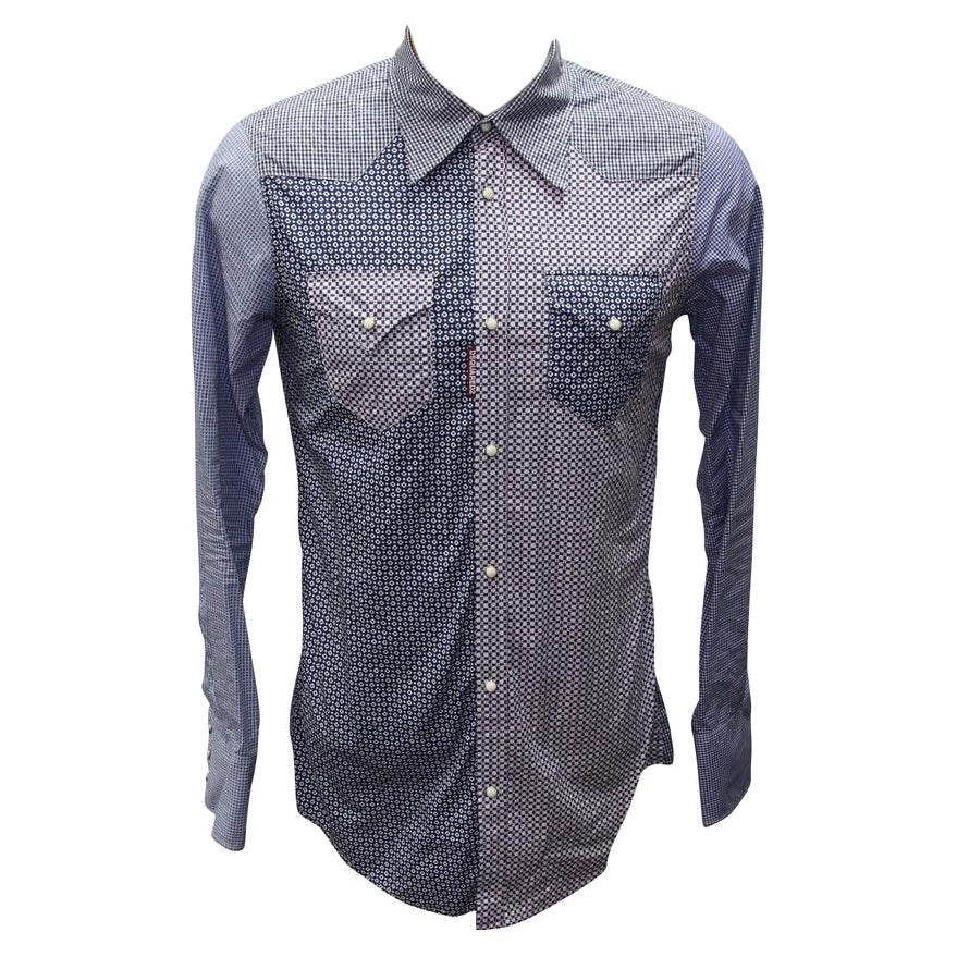 Dsquared2 Blue Men's Winter Fall Long Sleeve Button Down Formal Size 48 Shirt For Sale