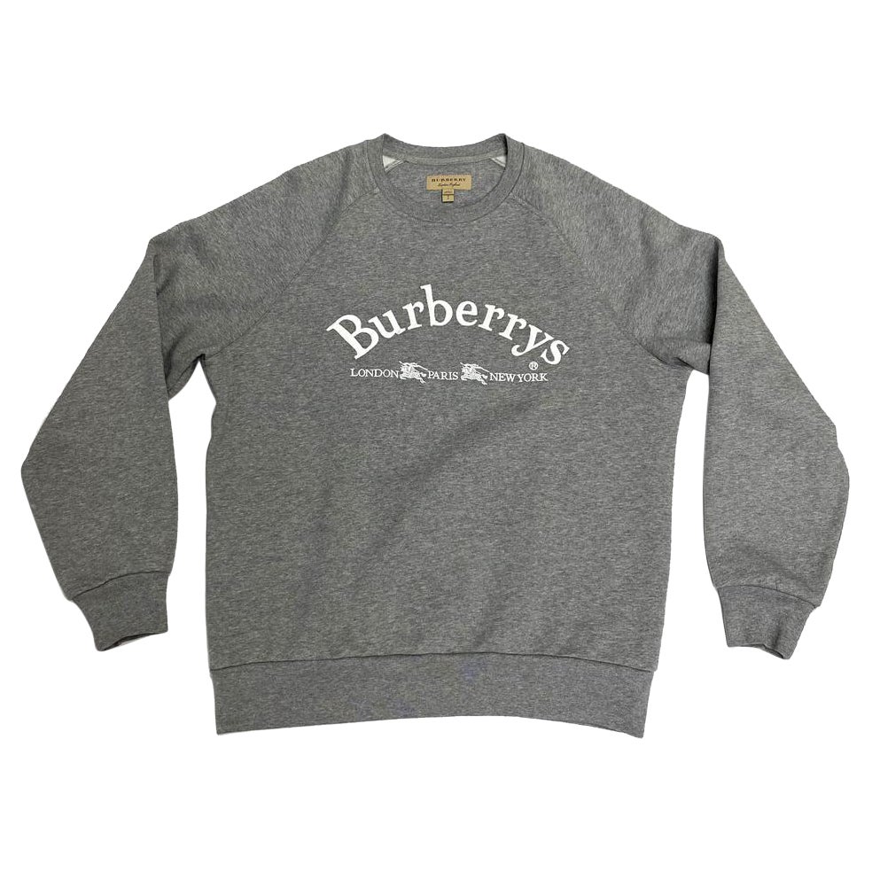 Burberry Men's Lanslow Logo Cotton Crew Neck Pale S Gray Sweater