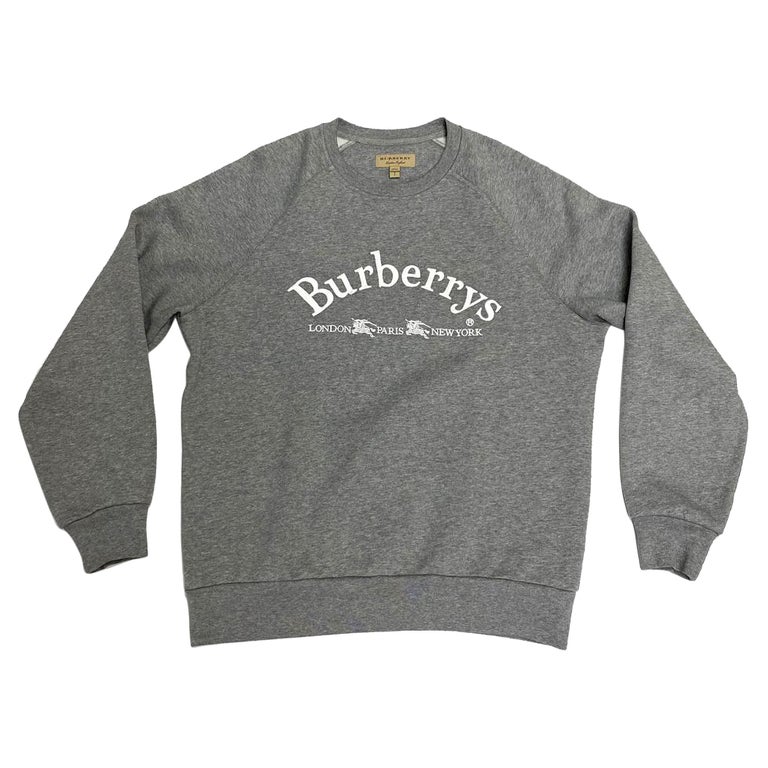 Burberry Men's Lanslow Logo Cotton Crew Neck Pale S Gray Sweater For Sale  at 1stDibs