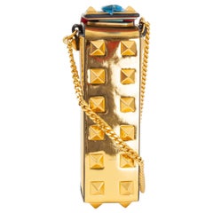 VALENTINO metallic gold leather ROCKSTUD LIPSTICK CASE w Chain Crossbody Bag
