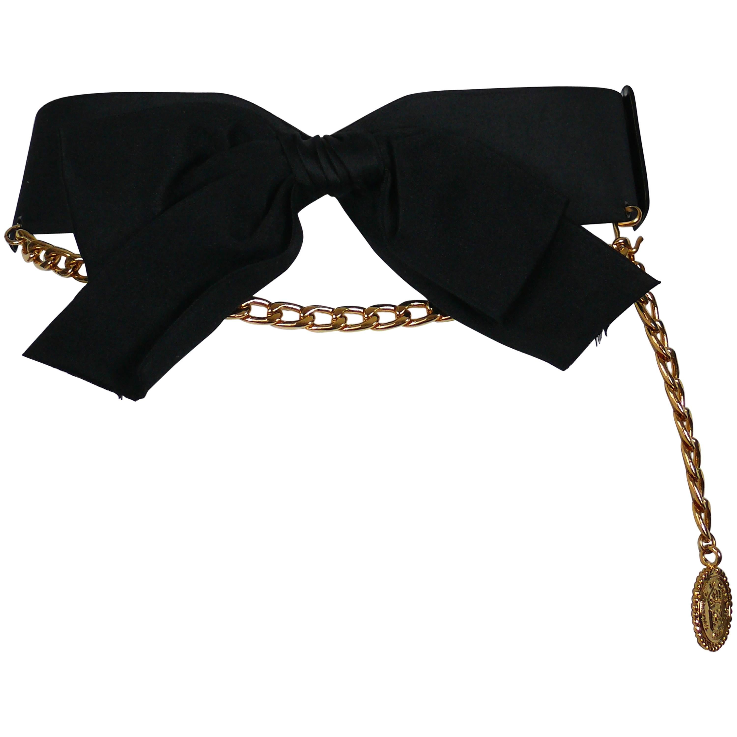 Chanel Black Silk Bow Belt and Chain