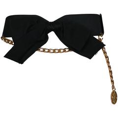 Vintage Chanel Black Silk Bow Belt and Chain