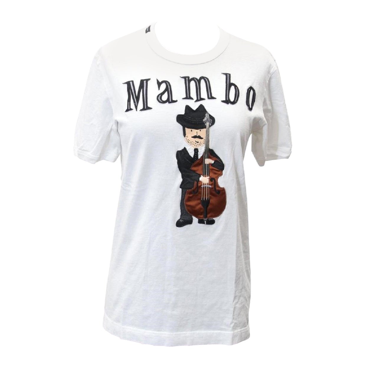 Dolce & Gabbana Weißes Mambo Musiker besticktes Patch-Teehemd mit kurzen Ärmeln im Angebot
