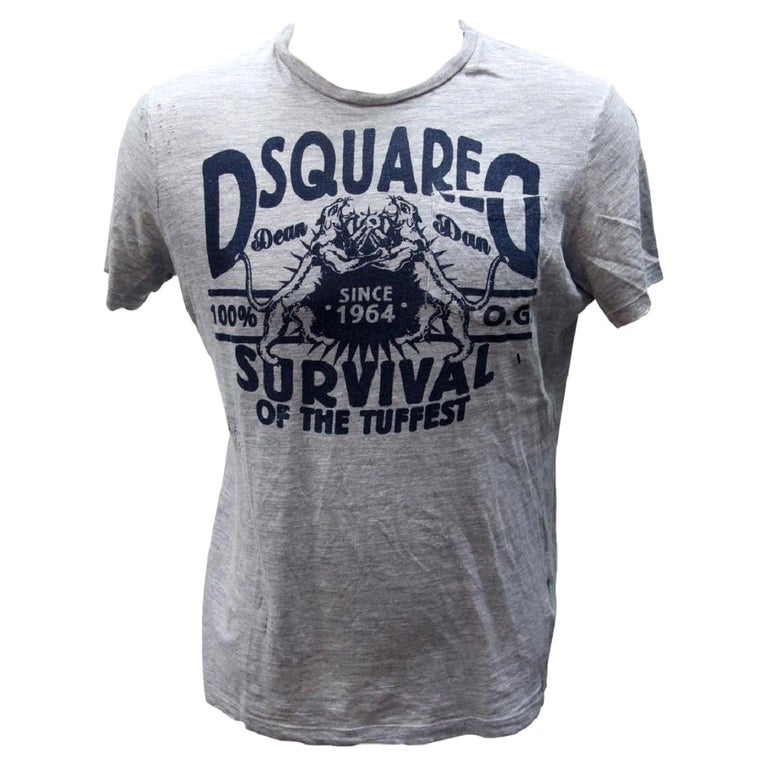 Dsquared2 Grey and Navy Blue L DSQ2 Survival of the Tuffest Print Tee Shirt  For Sale at 1stDibs