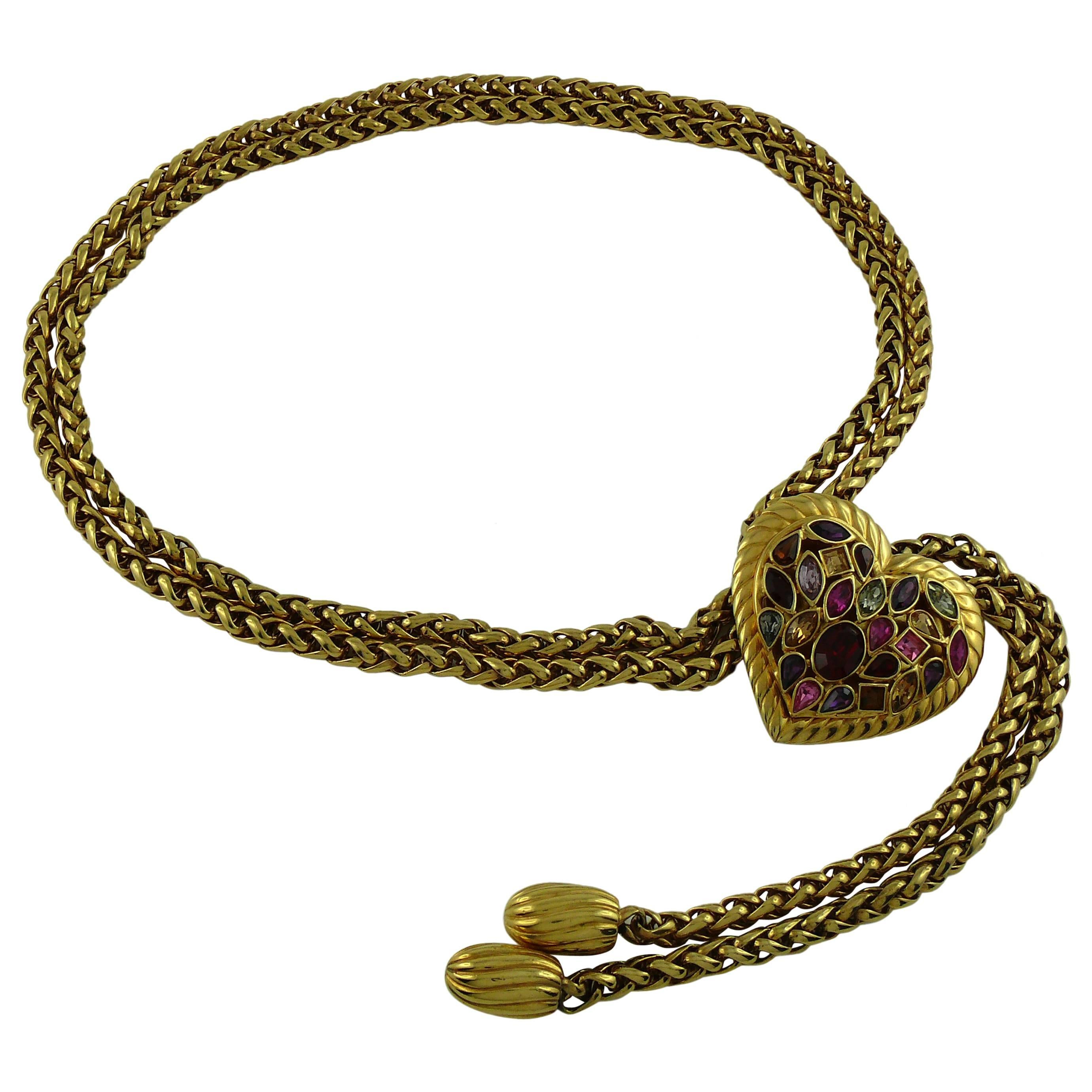 Yves Saint Laurent YSL Vintage Rare Jewelled Heart Chain Belt