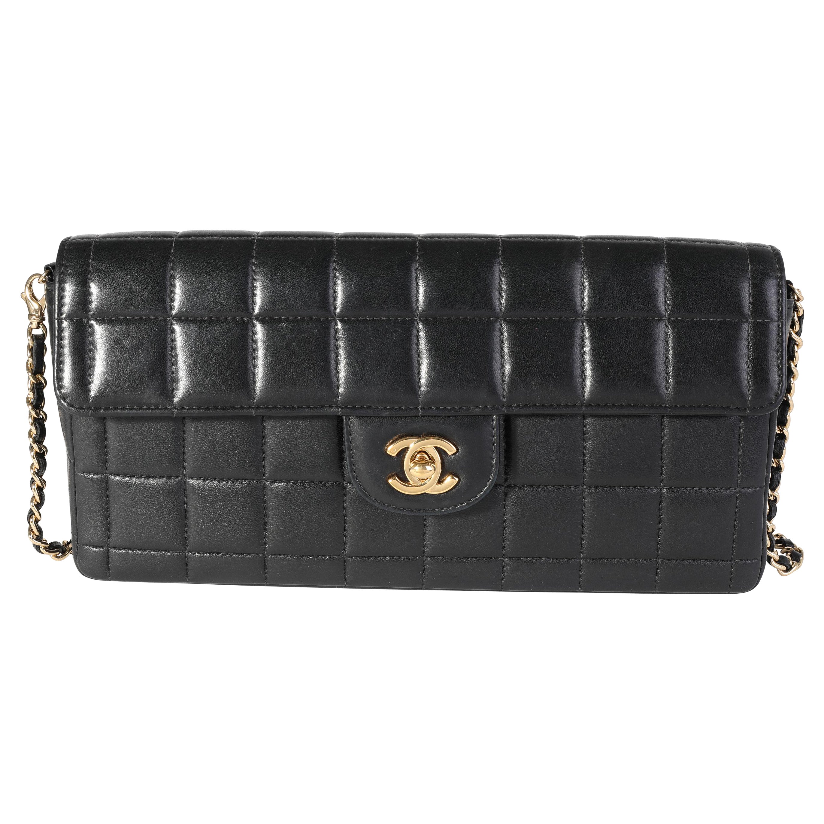 Chanel Black Lambskin Chocolate Bar Quilted East West Flap Bag