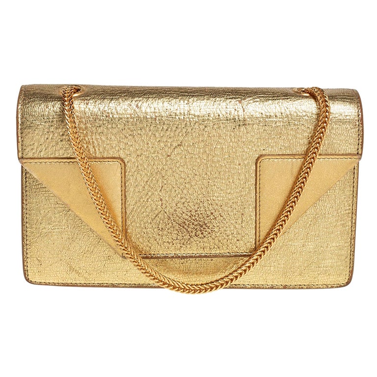 Saint Laurent Metallic Gold Crinkled Leather Betty Crossbody Bag at 1stDibs
