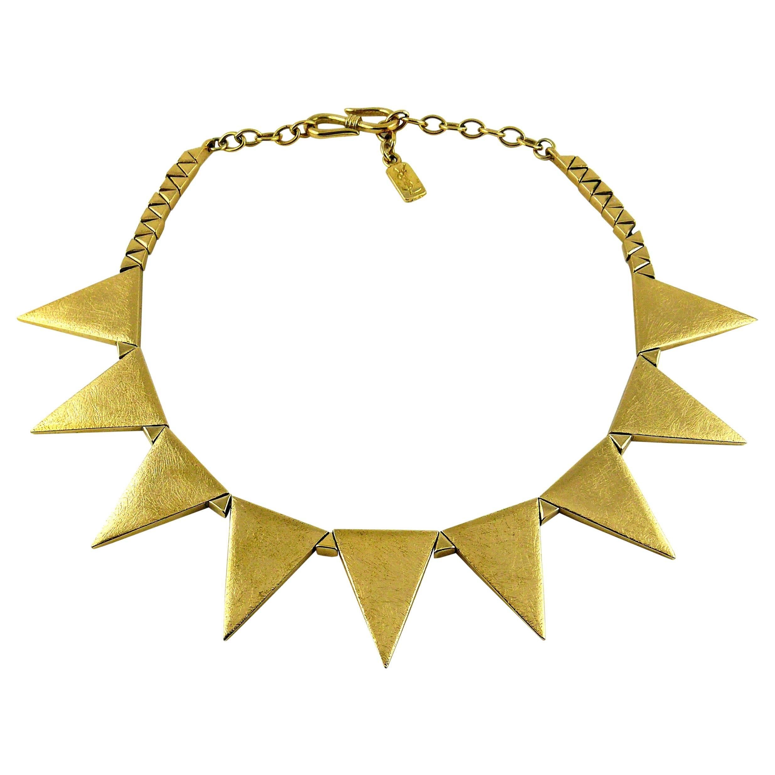 Yves Saint Laurent YSL Vintage Gold Toned Geometric Necklace