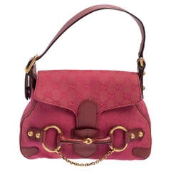 Gucci Fuchsia GG Canvas and Leather Small Horsebit Satchel