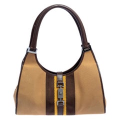 Gucci Beige/Brown Canvas And Leather Web Bardot Hobo