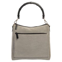 Gucci Grey/Black Canvas Bamboo Top Handle Bag
