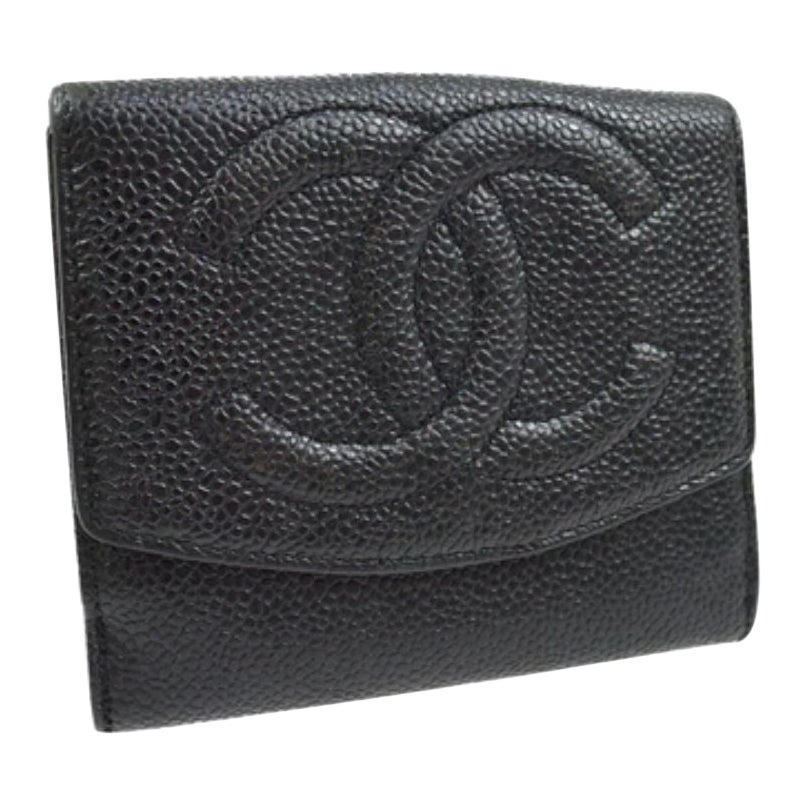 Chanel Schwarze große CC-Brieftasche aus Leder mit Monogramm in Kaviar im Angebot