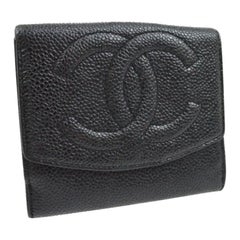 Vintage Chanel Black Big CC Monogram Bifold Caviar Leather Wallet