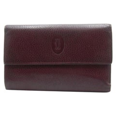 Cartier Burgundy Pebbled Leather Logo Tri-Fold Continental Wallet CR-W0930P-0405