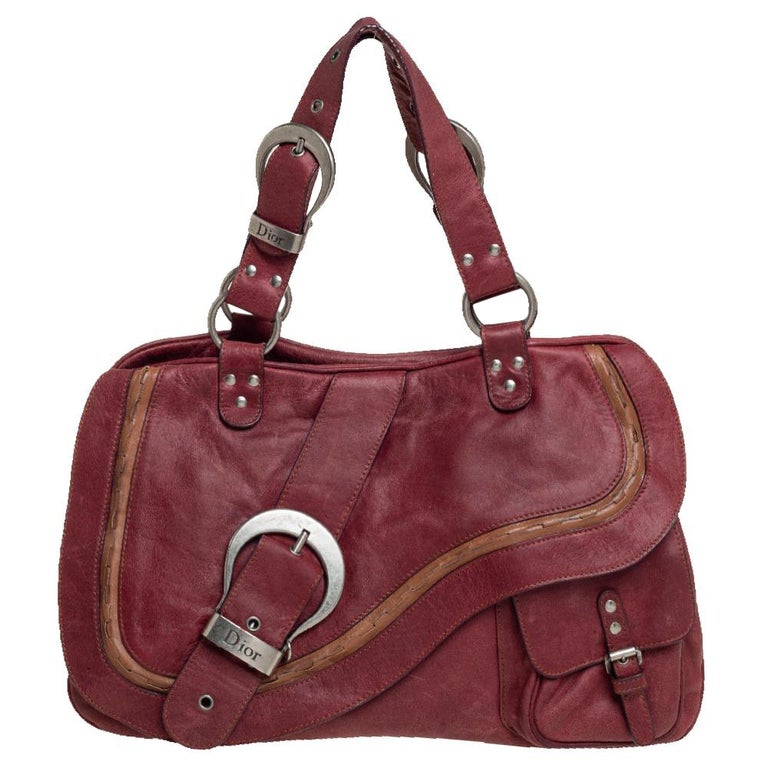 Dior Burgundy Leather Double Saddle Shoulder Bag at 1stDibs