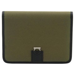 Salvatore Ferragamo Black Green Canvas & Leather Compact Flap Card Holder Wallet