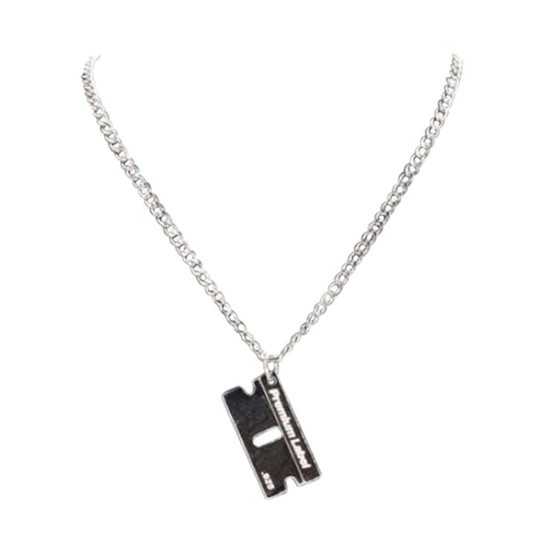 Premium Label Bad Habits Luxury Signature Silver Razor Blade Charm .925 Necklace For Sale