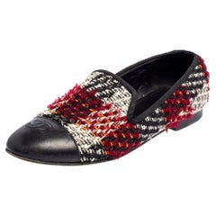 Chanel Multicolor Tweed And Leather Cap Toe Smoking Slippers Size 38