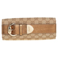 Gucci Beige/Gold GG Canvas and Leather Continental Wallet