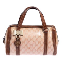 Gucci Beige/Brown Crystal Canvas and Leather Duchessa Satchel