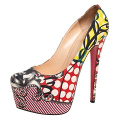 Christian Louboutin Mehrfarbige Daffodile Plateau Pumps aus Stoff Größe 38