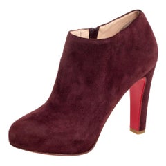 Christian Louboutin Burgundy Suede Platform Booties Size 36.5