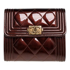 Chanel Brown Quilted Patent Leather Boy Wallet