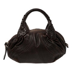 Used Fendi Dark Brown Pebbled Leather Spy Bag