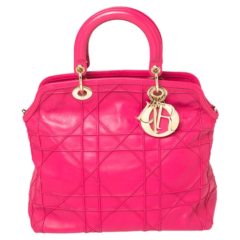 Dior Fuchsia Cannage Quilted Leather Granville Tote