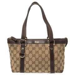 Gucci Abbey-Tasche aus GG Segeltuch und Leder in Beige/Braun