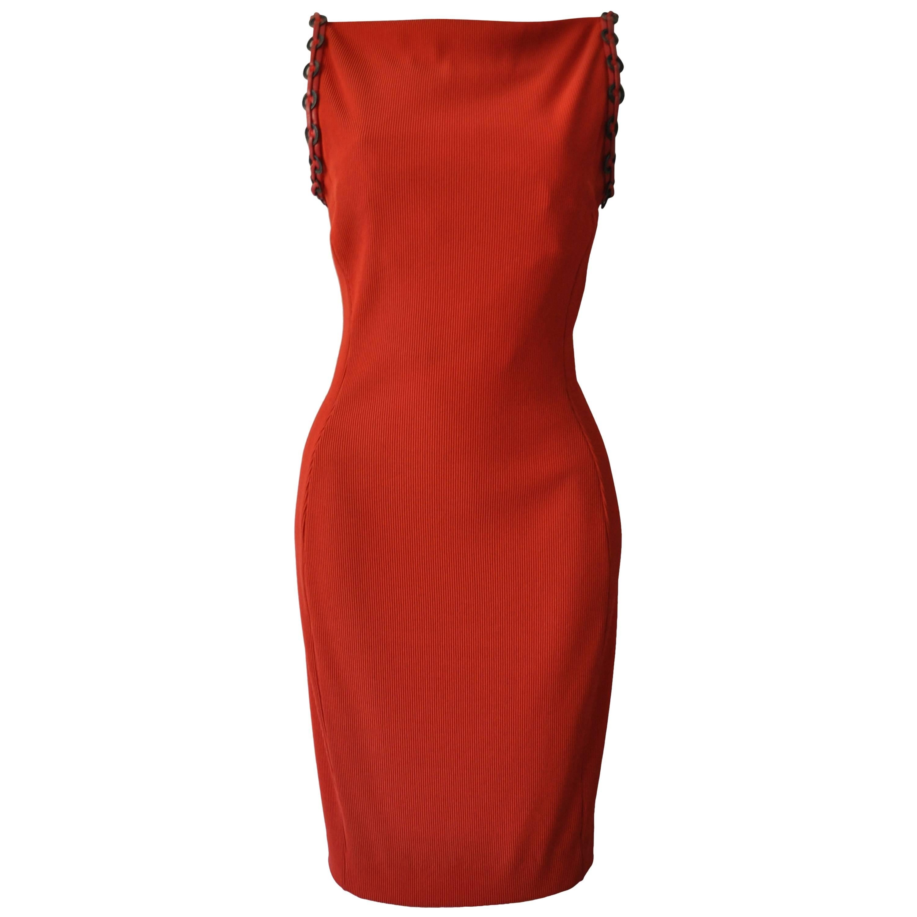 Iconic Gianni Versace Couture Red Siren Bodycon Dress For Sale