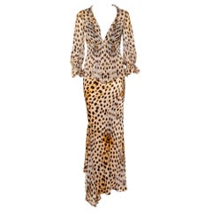 Roberto Cavalli Beige Animal Printed Silk Sheer Shirt & Asymmetric Hem MaxiSkirt