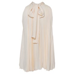 Gucci Cream Plisse Silk Neck Tie Detail Oversized Sleeveless Top M