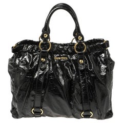 Miu Miu Black Patent Leather Gathered Tote