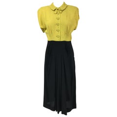 Original Paramount Junior Chicago 1940s Chartreuse & Black Crepe Dress 