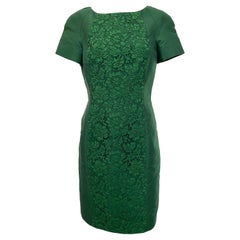Valentino Emerald Green Silk and Lace Cap Sleeve Sheath Dress - Sz 8