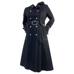 1960 Black Canvas Belted Trenchcoat w/ White Topstitching & Insignia Buttons