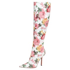 Vetements Multicolor Floral Print Leather Over The Knee Boots Size 38