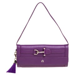 Aigner Purple Leather Cavallina Flap Shoulder Bag