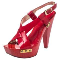 Versace - Sandales à plateforme en cuir verni rouge, taille 35