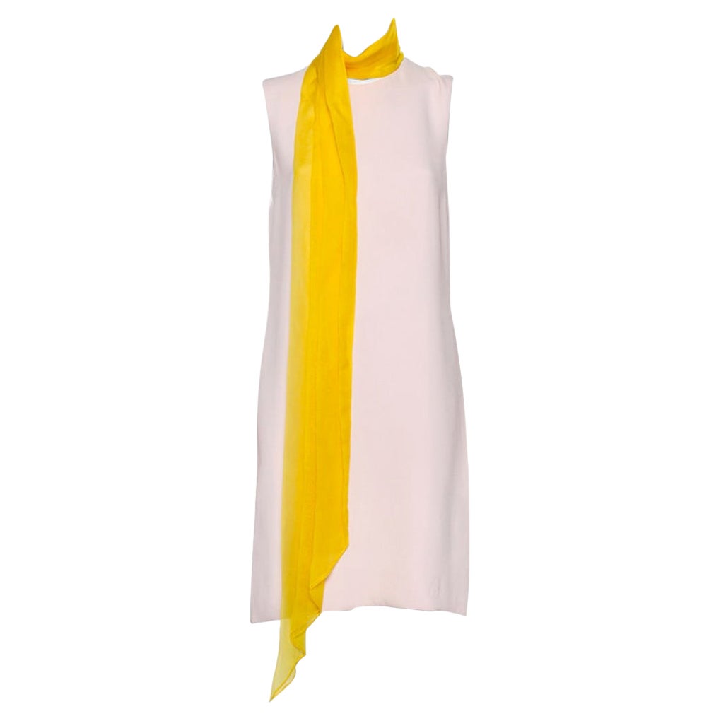Christian Dior Pink Silk Contrast Neck Wrap Detail Shift Dress M